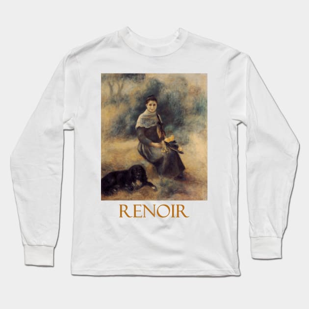 Young Girl with a Dog by Pierre-Auguste Renoir Long Sleeve T-Shirt by Naves